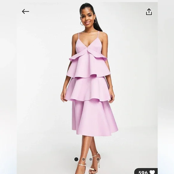 ASOS | Dresses | Asos Design Tiered Ruffle Midi Skater Dress In Pale Pink |  Poshmark